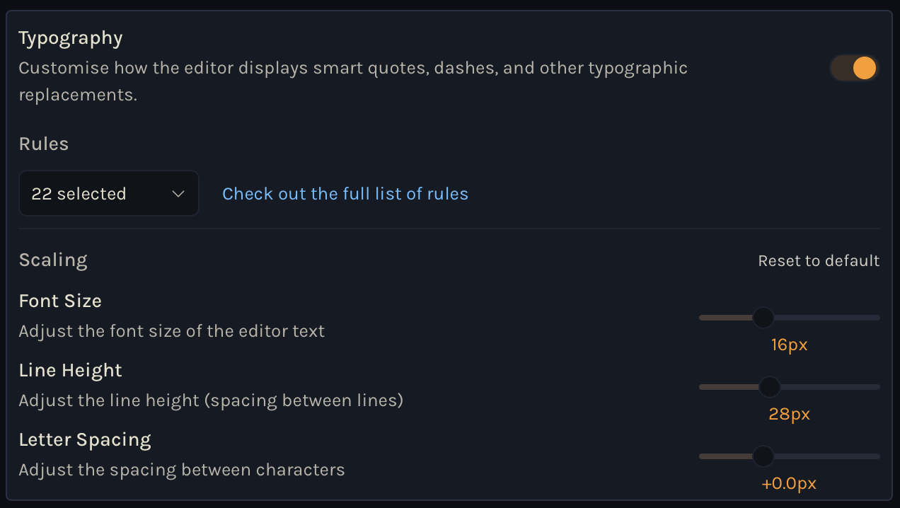 Editor Typography Options