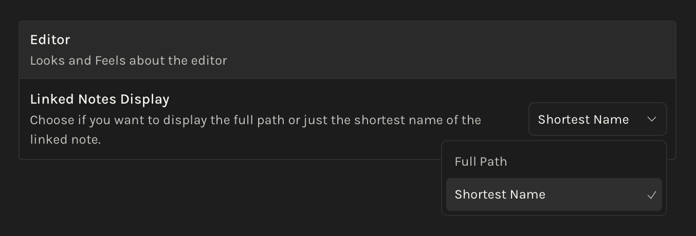 Linked Notes Display Options in Editor Settings