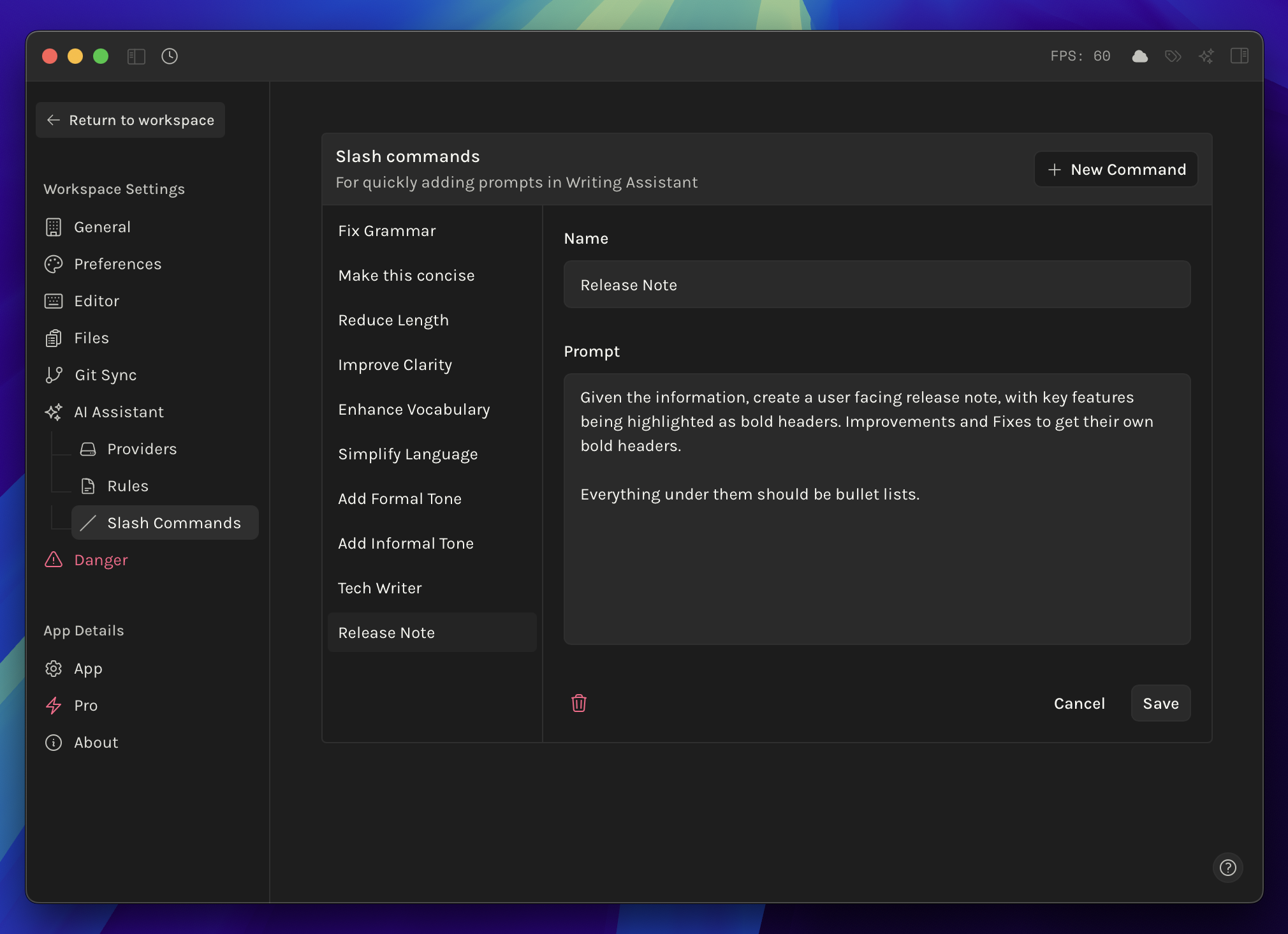 Slash Command settings
