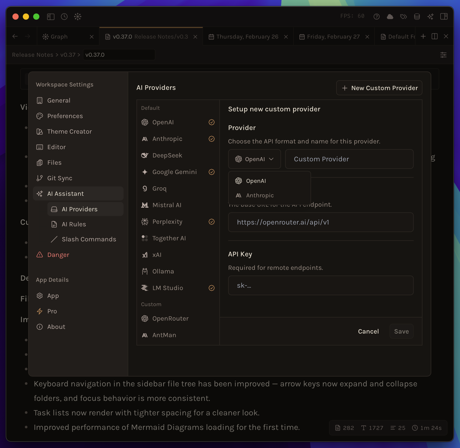 Custom AI Providers Settings