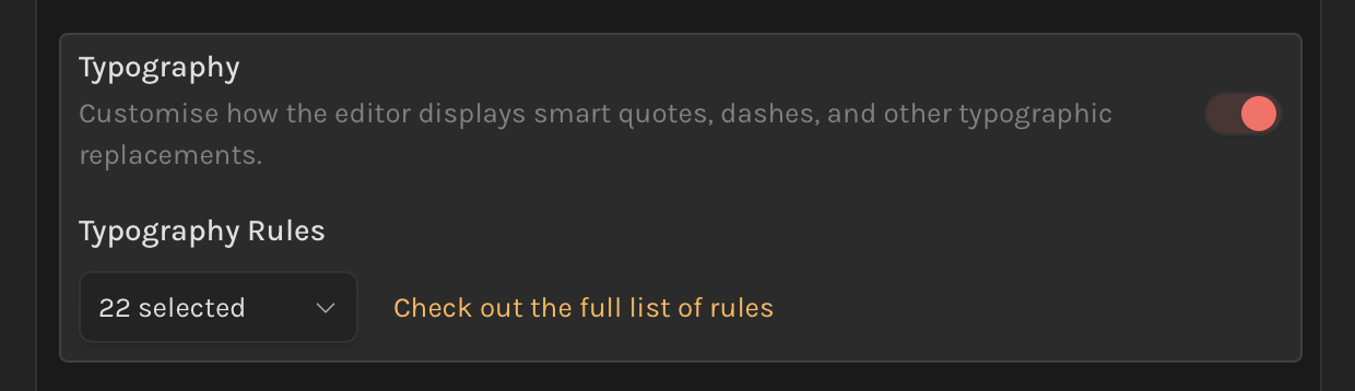 Settings showing typography selection