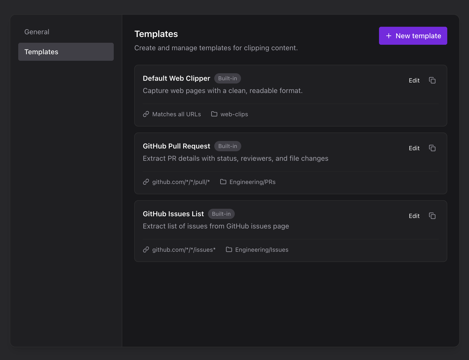 Built-in and custom templates